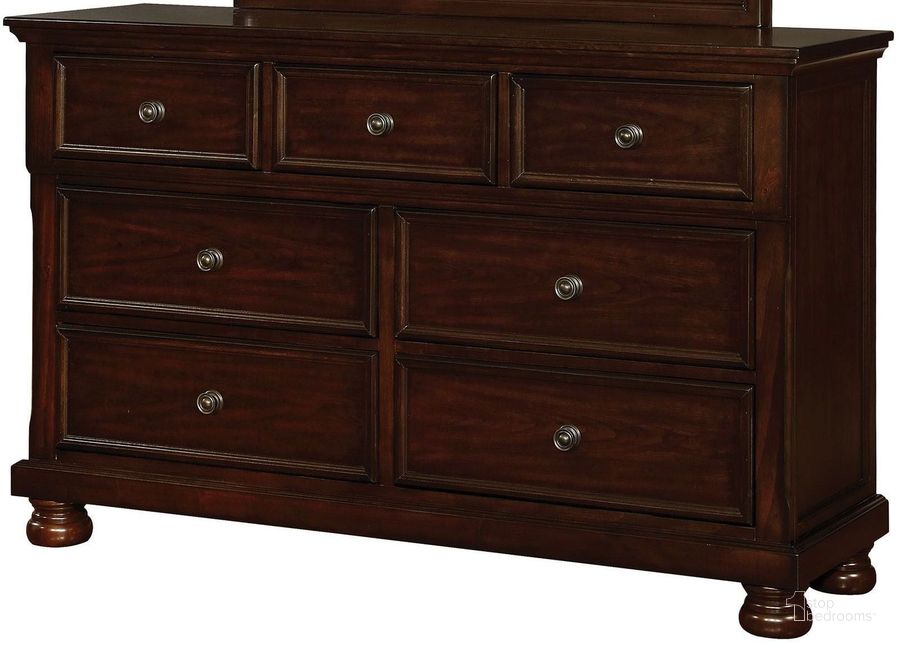 The appearance of Castor Brown Cherry Dresser designed by Furniture of America in the transitional interior design. This brown piece of furniture  was selected by 1StopBedrooms from Castor Collection to add a touch of cosiness and style into your home. Sku: CM7590CH-D. Material: Wood. Product Type: Dresser. Image1