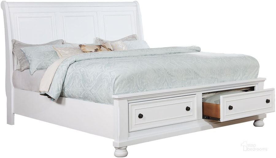 The appearance of Castor White Cal. King Sleigh Storage Bed designed by Furniture of America in the transitional interior design. This white piece of furniture  was selected by 1StopBedrooms from Castor Collection to add a touch of cosiness and style into your home. Sku: CM7590WH-CK-HB;CM7590WH-CK-FB;CM7590WH-CK-R. Bed Type: Storage Bed. Material: Wood. Product Type: Storage Bed. Bed Size: California King. Image1