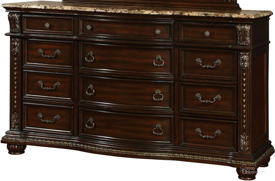 The appearance of Fromberg Brown Dresser designed by Furniture of America in the traditional interior design. This brown piece of furniture  was selected by 1StopBedrooms from Fromberg Collection to add a touch of cosiness and style into your home. Sku: CM7670D. Material: Wood. Product Type: Dresser. Image1