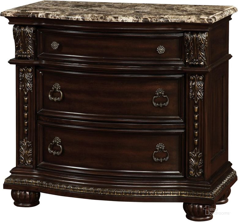 The appearance of Fromberg Brown Nightstand designed by Furniture of America in the traditional interior design. This brown piece of furniture  was selected by 1StopBedrooms from Fromberg Collection to add a touch of cosiness and style into your home. Sku: CM7670N. Material: Wood. Product Type: Nightstand. Image1
