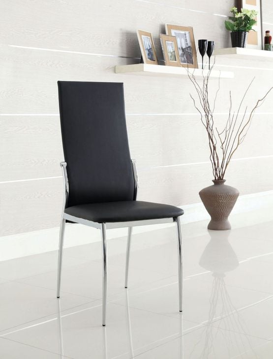 The appearance of Kalawao Black Leatherette Side Chair Set of 2 designed by Furniture of America in the modern / contemporary interior design. This black piece of furniture  was selected by 1StopBedrooms from Kalawao Collection to add a touch of cosiness and style into your home. Sku: CM8310BK-SC-2PK. Product Type: Side Chair. Material: Vinyl.