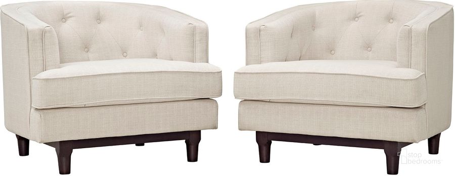 The appearance of Coast Beige Arm Chairs Set of 2 designed by Modway in the modern / contemporary interior design. This beige piece of furniture  was selected by 1StopBedrooms from Coast Collection to add a touch of cosiness and style into your home. Sku: EEI-2449-BEI-SET. Material: Wood. Product Type: Living Room Chair. Image1
