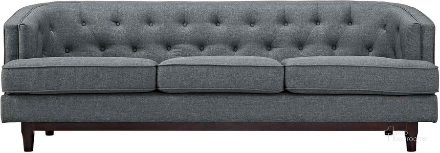 The appearance of Coast Gray Upholstered Fabric Sofa designed by Modway in the modern / contemporary interior design. This gray piece of furniture  was selected by 1StopBedrooms from Coast Collection to add a touch of cosiness and style into your home. Sku: EEI-2131-GRY. Material: Wood. Product Type: Sofa. Image1