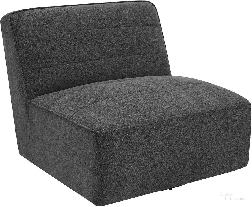 The appearance of Cobie Upholstered Swivel Armless Chair In Dark Charcoal designed by Coaster in the modern / contemporary interior design. This dark charcoal piece of furniture  was selected by 1StopBedrooms from Cobie Collection to add a touch of cosiness and style into your home. Sku: 905713. Material: Upholstered. Product Type: Swivel Chair. Image1