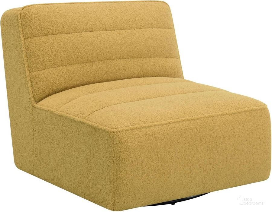 The appearance of Cobie Upholstered Swivel Armless Chair In Mustard designed by Coaster in the modern / contemporary interior design. This mustard piece of furniture  was selected by 1StopBedrooms from Cobie Collection to add a touch of cosiness and style into your home. Sku: 905724. Material: Upholstered. Product Type: Swivel Chair. Image1