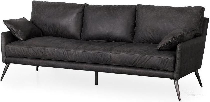 The appearance of Cochrane Black Leather Three Seater Sofa designed by Mercana in the industrial interior design. This black piece of furniture  was selected by 1StopBedrooms from Cochrane Collection to add a touch of cosiness and style into your home. Sku: 69448. Material: Metal. Product Type: Sofa. Image1