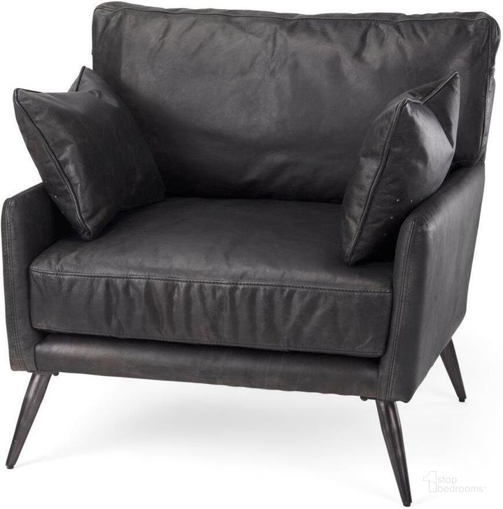 The appearance of Cochrane Black Leather Wrapped Chair designed by Mercana in the modern / contemporary interior design. This black piece of furniture  was selected by 1StopBedrooms from Cochrane Collection to add a touch of cosiness and style into your home. Sku: 69626. Material: Leather. Product Type: Accent Chair. Image1