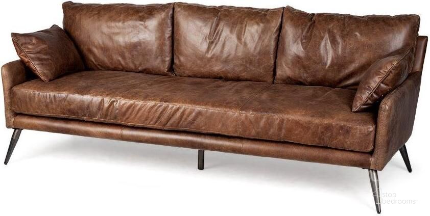 The appearance of Cochrane Ii Brown Leather Three Seater Sofa designed by Mercana in the modern / contemporary interior design. This brown piece of furniture  was selected by 1StopBedrooms from Cochrane Collection to add a touch of cosiness and style into your home. Sku: 67936. Material: Leather. Product Type: Sofa. Image1