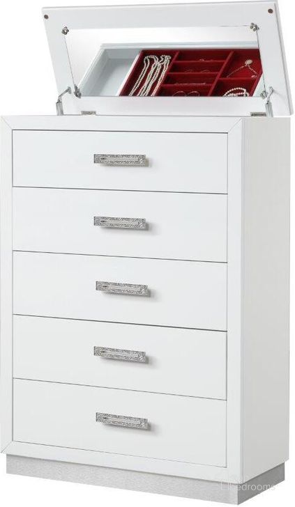 The appearance of Coco Chest With Mirror Lid On Top Made With Wood In Milky White designed by Galaxy Home Furnishings in the modern / contemporary interior design. This milky white piece of furniture  was selected by 1StopBedrooms from Coco Collection to add a touch of cosiness and style into your home. Sku: 659436351721. Material: Wood. Product Type: Chest. Image1