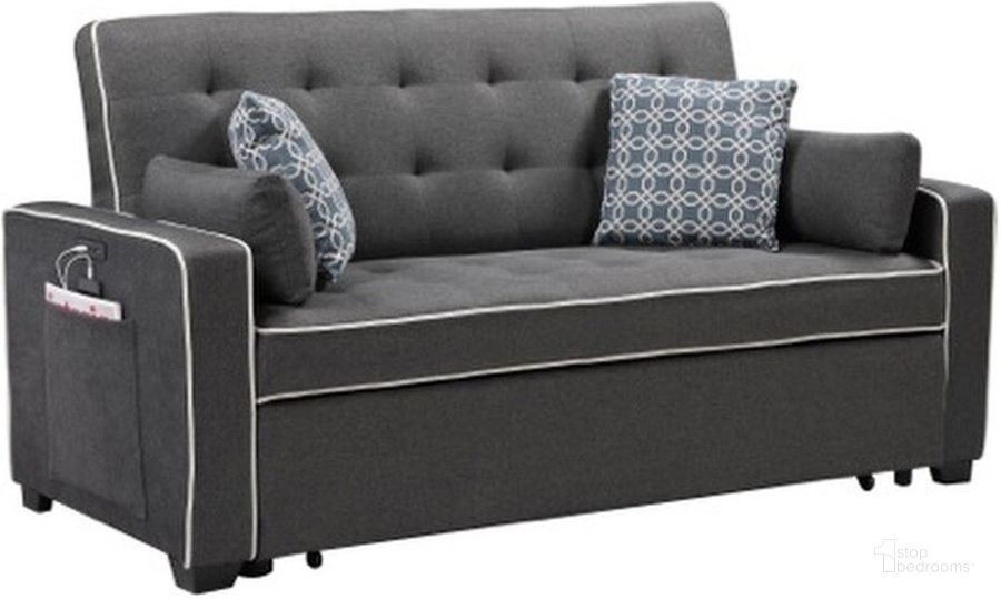 The appearance of Cody Modern Gray Fabric Sleeper Sofa With 2 Usb Charging Ports And 4 Accent Pillows designed by Lilola Home in the modern / contemporary interior design. This gray piece of furniture  was selected by 1StopBedrooms from Cody Collection to add a touch of cosiness and style into your home. Sku: 83013. Material: Wood. Product Type: Sleeper Sofa. Image1