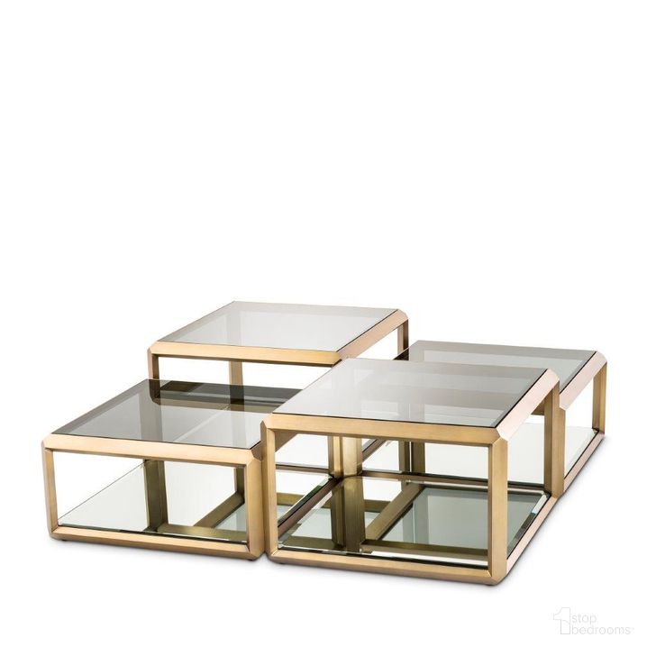 The appearance of Coffee Table Callum Brushed Brass Finish Set Of 4 designed by Eichholtz in the modern / contemporary interior design. This brass piece of furniture  was selected by 1StopBedrooms from Callum Collection to add a touch of cosiness and style into your home. Sku: 113336A;113336B;113336C. Product Type: Coffee Table. Image1