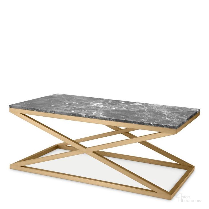 The appearance of Coffee Table Criss Cross Brushed Brass Finish Grey Marble designed by Eichholtz in the modern / contemporary interior design. This grey piece of furniture  was selected by 1StopBedrooms from Criss Cross Collection to add a touch of cosiness and style into your home. Sku: 116728A;116728B. Product Type: Coffee Table. Image1
