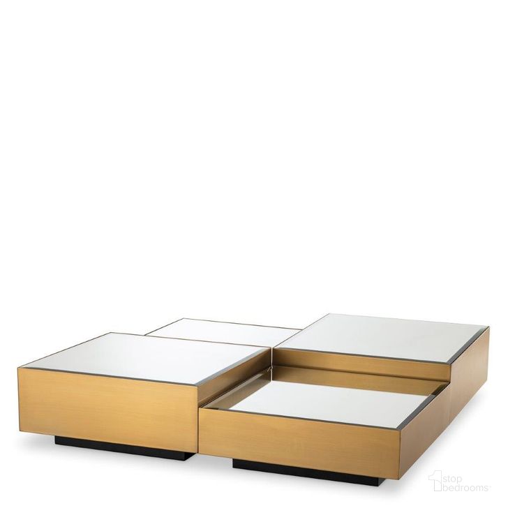 The appearance of Coffee Table Esposito Brushed Brass Finish Black Glass Set Of 4 designed by Eichholtz in the modern / contemporary interior design. This brass piece of furniture  was selected by 1StopBedrooms from Esposito Collection to add a touch of cosiness and style into your home. Sku: 114369A;114369B;114369C. Product Type: Coffee Table. Image1