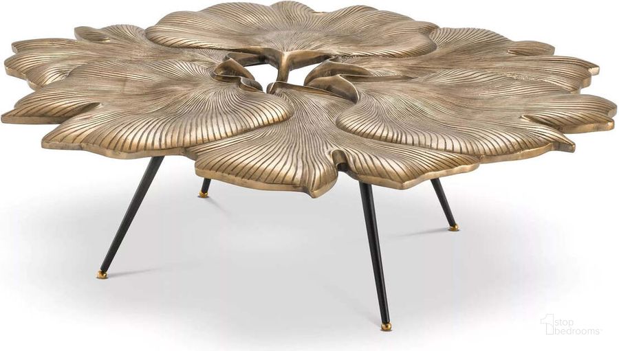 The appearance of Coffee Table Ginkgo Vintage Brass Finish designed by Eichholtz in the modern / contemporary interior design. This gold piece of furniture  was selected by 1StopBedrooms from Ginkgo Collection to add a touch of cosiness and style into your home. Sku: 113154. Product Type: Coffee Table. Material: Brass. Image1