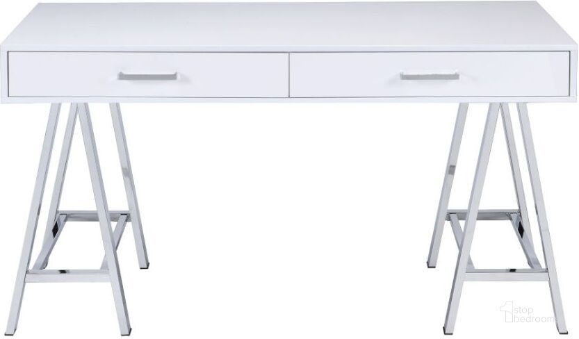 The appearance of Coleen White High Gloss Desk designed by ACME in the modern / contemporary interior design. This white piece of furniture  was selected by 1StopBedrooms from Coleen Collection to add a touch of cosiness and style into your home. Sku: 92229. Material: Metal. Product Type: Writing Desk. Image1