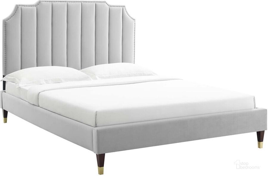 The appearance of Colette Full Performance Velvet Platform Bed In Light Gray designed by Modway in the  interior design. This light gray piece of furniture  was selected by 1StopBedrooms from Colette Collection to add a touch of cosiness and style into your home. Sku: MOD-6889-LGR. Bed Type: Platform Bed. Product Type: Platform Bed. Bed Size: Full. Material: MDF. Image1