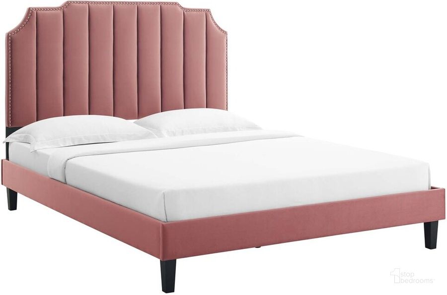 The appearance of Colette King Performance Velvet Platform Bed In Dusty Rose designed by Modway in the  interior design. This dusty rose piece of furniture  was selected by 1StopBedrooms from Colette Collection to add a touch of cosiness and style into your home. Sku: MOD-7075-DUS. Bed Type: Platform Bed. Product Type: Platform Bed. Bed Size: King. Material: MDF. Image1