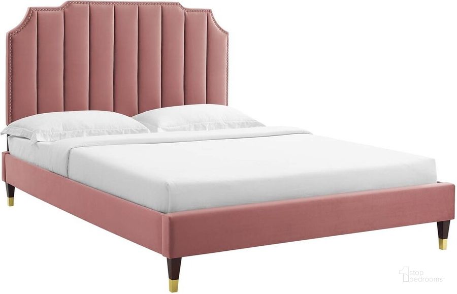 The appearance of Colette King Performance Velvet Platform Bed In Dusty Rose designed by Modway in the  interior design. This dusty rose piece of furniture  was selected by 1StopBedrooms from Colette Collection to add a touch of cosiness and style into your home. Sku: MOD-7074-DUS. Bed Type: Platform Bed. Product Type: Platform Bed. Bed Size: King. Material: MDF. Image1