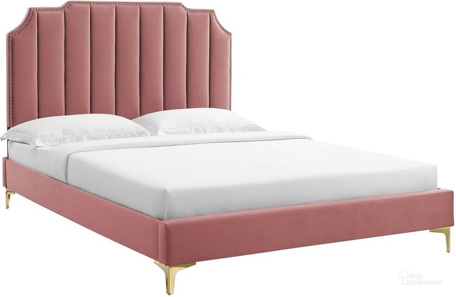 The appearance of Colette King Performance Velvet Platform Bed In Dusty Rose designed by Modway in the  interior design. This dusty rose piece of furniture  was selected by 1StopBedrooms from Colette Collection to add a touch of cosiness and style into your home. Sku: MOD-6894-DUS. Bed Type: Platform Bed. Product Type: Platform Bed. Bed Size: King. Material: MDF. Image1
