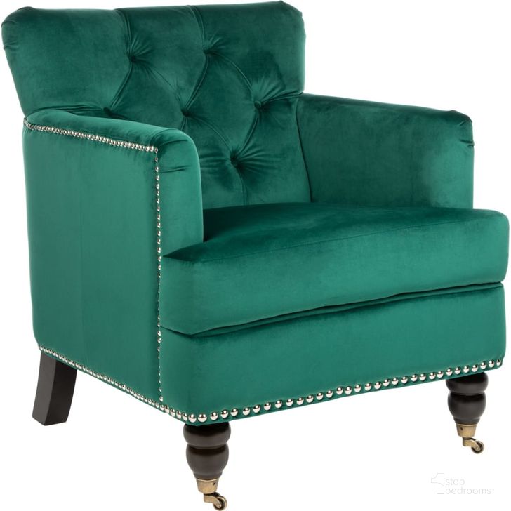 The appearance of Colin Emerald and Espresso Tufted Club Chair designed by Safavieh in the traditional interior design. This emerald piece of furniture  was selected by 1StopBedrooms from Colin Collection to add a touch of cosiness and style into your home. Sku: HUD8212M. Product Type: Accent Chair. Material: Stainless Steel. Image1