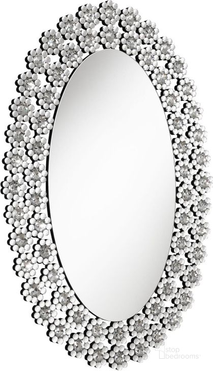 The appearance of Colleen Oval Wall Mirror with Faux Blossoms In Crystal designed by Coaster in the modern / contemporary interior design. This crystal piece of furniture  was selected by 1StopBedrooms from Colleen Collection to add a touch of cosiness and style into your home. Sku: 961615. Material: Glass. Product Type: Wall Mirror. Image1