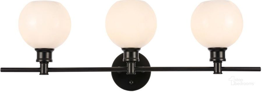The appearance of Collier 3 Light Black And Frosted White Glass Wall Sconce designed by Elegant Lighting in the industrial interior design. This black piece of furniture  was selected by 1StopBedrooms from Collier Collection to add a touch of cosiness and style into your home. Sku: LD2319BK. Product Type: Wall Sconce. Material: Iron. Image1