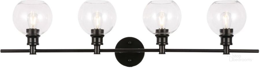 The appearance of Collier 4 Light Black And Clear Glass Wall Sconce designed by Elegant Lighting in the industrial interior design. This black piece of furniture  was selected by 1StopBedrooms from Collier Collection to add a touch of cosiness and style into your home. Sku: LD2322BK. Product Type: Wall Sconce. Material: Iron. Image1