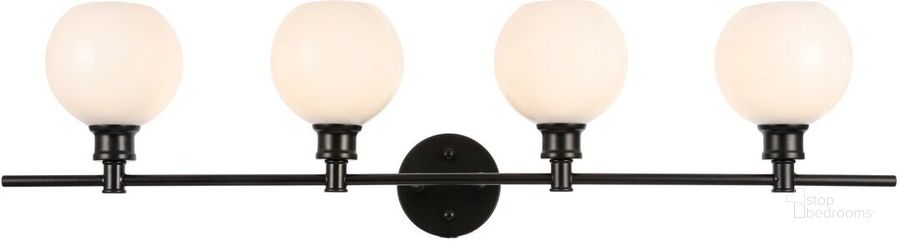 The appearance of Collier 4 Light Black And Frosted White Glass Wall Sconce designed by Elegant Lighting in the industrial interior design. This black piece of furniture  was selected by 1StopBedrooms from Collier Collection to add a touch of cosiness and style into your home. Sku: LD2323BK. Product Type: Wall Sconce. Material: Iron. Image1