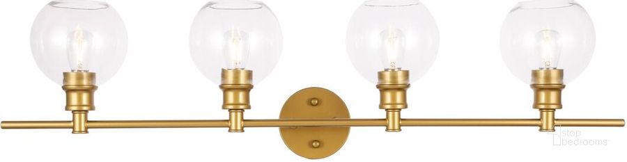 The appearance of Collier 4 Light Brass And Clear Glass Wall Sconce designed by Elegant Lighting in the industrial interior design. This brass piece of furniture  was selected by 1StopBedrooms from Collier Collection to add a touch of cosiness and style into your home. Sku: LD2322BR. Product Type: Wall Sconce. Material: Iron. Image1