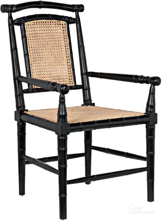 The appearance of Colonial Bamboo Arm Chair In Hand Rubbed Black designed by Noir in the transitional interior design. This black piece of furniture  was selected by 1StopBedrooms from Colonial Collection to add a touch of cosiness and style into your home. Sku: GCHA126AHB. Material: Wood. Product Type: Arm Chair. Image1