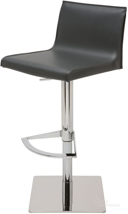 The appearance of Colter Dark Grey Leather Adjustable Stool designed by Nuevo in the modern / contemporary interior design. This dark grey piece of furniture  was selected by 1StopBedrooms from Colter Collection to add a touch of cosiness and style into your home. Sku: HGAR275. Material: Leather. Product Type: Barstool. Image1