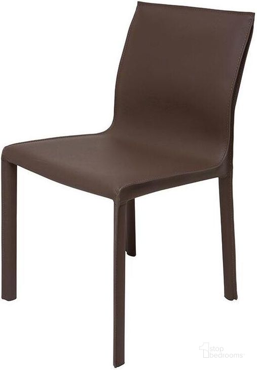 The appearance of Colter Mink Leather Dining Chair designed by Nuevo in the modern / contemporary interior design. This brown piece of furniture  was selected by 1StopBedrooms from Colter Collection to add a touch of cosiness and style into your home. Sku: HGAR266. Material: Leather. Product Type: Dining Chair. Image1
