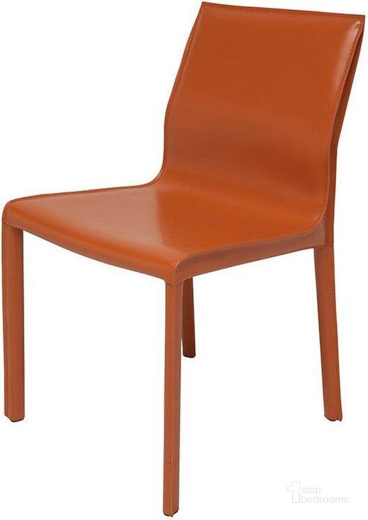 The appearance of Colter Ochre Leather Dining Chair designed by Nuevo in the modern / contemporary interior design. This orange piece of furniture  was selected by 1StopBedrooms from Colter Collection to add a touch of cosiness and style into your home. Sku: HGAR265. Material: Leather. Product Type: Dining Chair. Image1