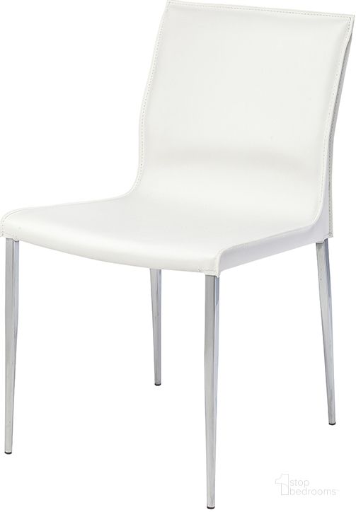 The appearance of Colter White Dining Chair designed by Nuevo in the modern / contemporary interior design. This white piece of furniture  was selected by 1StopBedrooms from Colter Collection to add a touch of cosiness and style into your home. Sku: HGAR394. Material: Metal. Product Type: Dining Chair. Image1