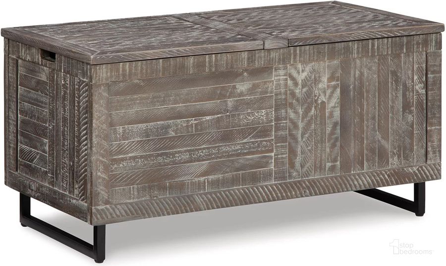 The appearance of Coltport Distressed Gray Storage Trunk designed by Signature Design by Ashley in the transitional interior design. This distressed gray piece of furniture  was selected by 1StopBedrooms from Coltport Collection to add a touch of cosiness and style into your home. Sku: A4000338. Material: Wood. Product Type: Storage Trunk. Image1