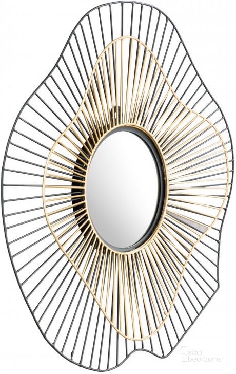 The appearance of Comet Black and Gold Round Mirror designed by Zuo Modern in the glam interior design. This black and gold piece of furniture  was selected by 1StopBedrooms from Comet Collection to add a touch of cosiness and style into your home. Sku: A12217. Material: Steel. Product Type: Accent Mirror. Image1