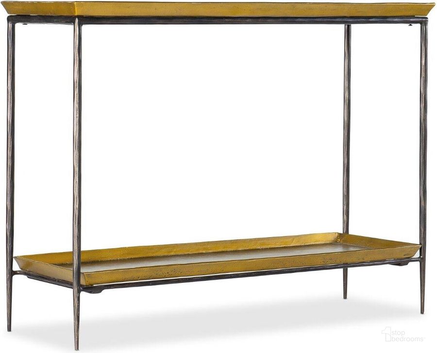 The appearance of Commerce And Market Tray Top Metal Console designed by Hooker in the transitional interior design. This gold piece of furniture  was selected by 1StopBedrooms from Commerce and Market Collection to add a touch of cosiness and style into your home. Sku: 7228-85010-15. Material: Metal. Product Type: Console. Image1