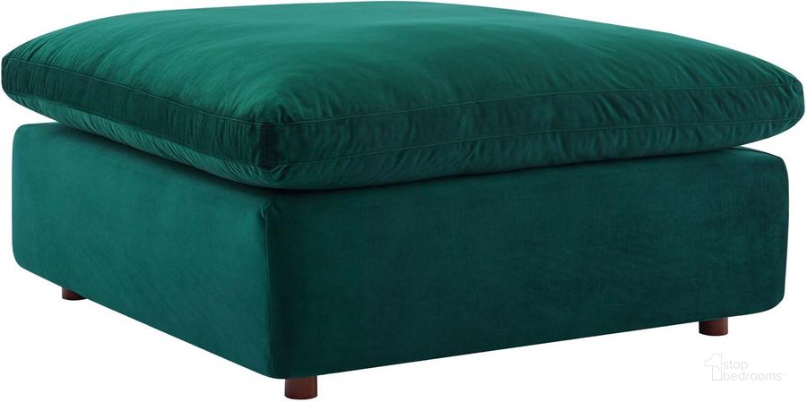 The appearance of Commix Down Filled Overstuffed Performance Velvet Ottoman EEI-4365-GRN designed by Modway in the modern / contemporary interior design. This green piece of furniture  was selected by 1StopBedrooms from Commix Collection to add a touch of cosiness and style into your home. Sku: EEI-4365-GRN. Material: Wood. Product Type: Ottoman. Image1