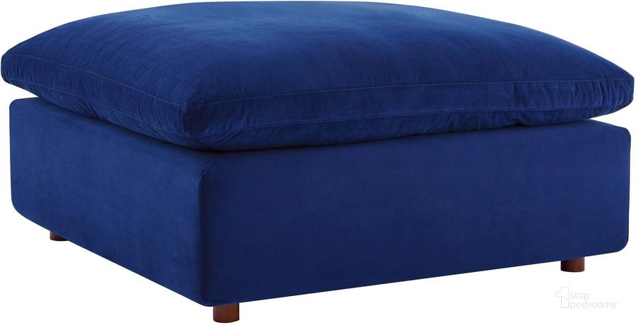 The appearance of Commix Down Filled Overstuffed Performance Velvet Ottoman EEI-4365-NAV designed by Modway in the modern / contemporary interior design. This navy piece of furniture  was selected by 1StopBedrooms from Commix Collection to add a touch of cosiness and style into your home. Sku: EEI-4365-NAV. Material: Wood. Product Type: Ottoman. Image1