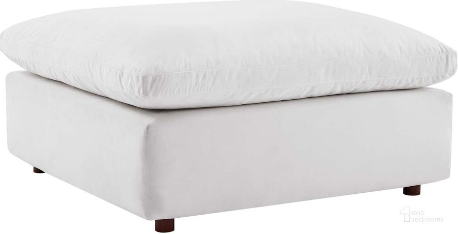 The appearance of Commix Down Filled Overstuffed Performance Velvet Ottoman EEI-4365-WHI designed by Modway in the modern / contemporary interior design. This white piece of furniture  was selected by 1StopBedrooms from Commix Collection to add a touch of cosiness and style into your home. Sku: EEI-4365-WHI. Material: Wood. Product Type: Ottoman. Image1