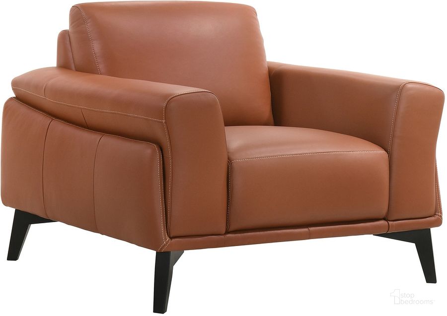 The appearance of Como Terracotta Leather Chair designed by New Classic in the transitional interior design. This brown piece of furniture  was selected by 1StopBedrooms from Como Collection to add a touch of cosiness and style into your home. Sku: L946-10-TCA. Product Type: Living Room Chair. Image1
