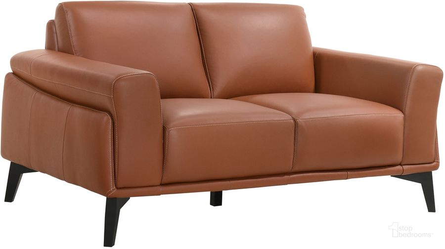 The appearance of Como Terracotta Leather Loveseat designed by New Classic in the transitional interior design. This brown piece of furniture  was selected by 1StopBedrooms from Como Collection to add a touch of cosiness and style into your home. Sku: L946-20-TCA. Product Type: Leather Loveseat. Image1
