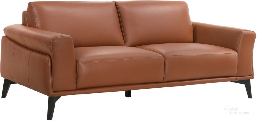 The appearance of Como Terracotta Leather Sofa designed by New Classic in the transitional interior design. This brown piece of furniture  was selected by 1StopBedrooms from Como Collection to add a touch of cosiness and style into your home. Sku: L946-30-TCA. Product Type: Sofa. Image1