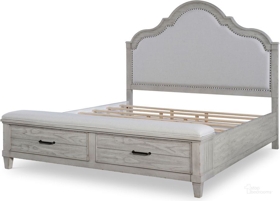 The appearance of Complete King Upholstered Panel Bed with Storage Footboard In Weathered Gray designed by Legacy Classic in the coastal interior design. This weathered gray piece of furniture  was selected by 1StopBedrooms from Belhaven Collection to add a touch of cosiness and style into your home. Sku: 9360-4206;9360-4136;9360-4904. Bed Type: Panel Bed. Product Type: Panel Bed. Bed Size: King. Material: Rubberwood. Image1