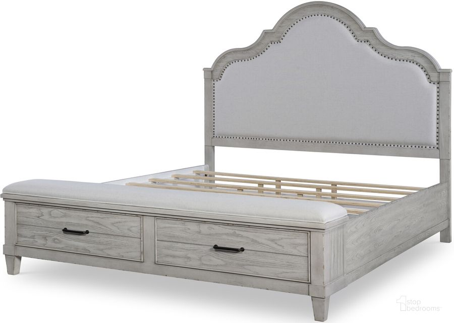 The appearance of Complete Queen Upholstered Panel Bed with Storage Footboard In Weathered Gray designed by Legacy Classic in the coastal interior design. This weathered gray piece of furniture  was selected by 1StopBedrooms from Belhaven Collection to add a touch of cosiness and style into your home. Sku: 9360-4205;9360-4135;9360-4904. Bed Type: Panel Bed. Product Type: Panel Bed. Bed Size: Queen. Material: Rubberwood. Image1