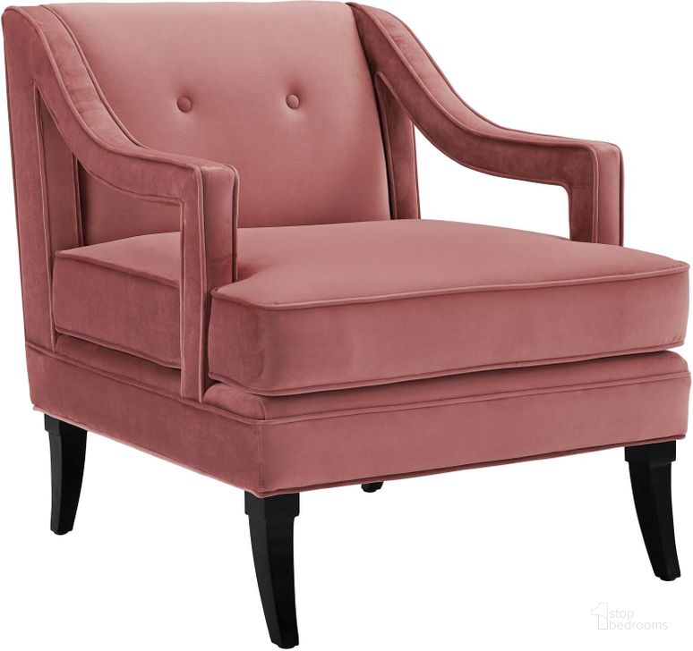 The appearance of Concur Dusty Rose Button Tufted Performance Velvet Arm Chair designed by Modway in the modern / contemporary interior design. This dusty rose piece of furniture  was selected by 1StopBedrooms from Concur Collection to add a touch of cosiness and style into your home. Sku: EEI-2996-DUS. Material: Wood. Product Type: Living Room Chair. Image1