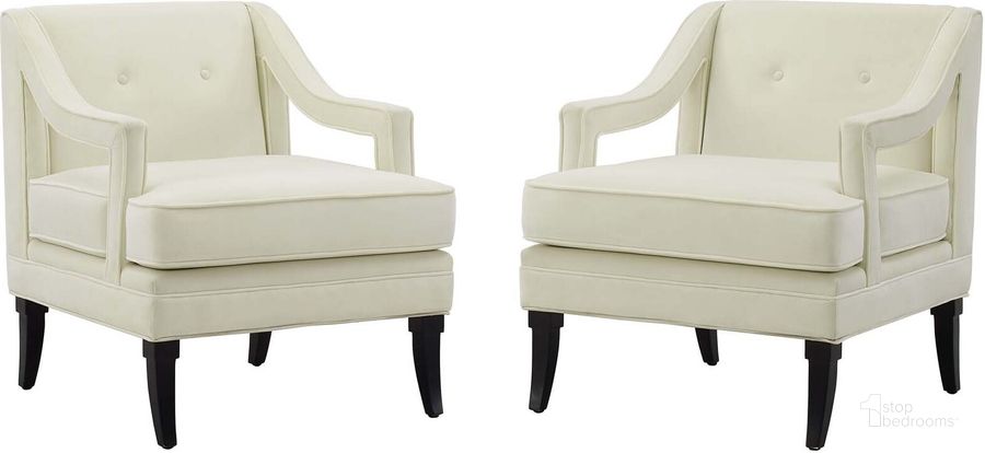 The appearance of Concur Living Room Set Performance Velvet Set of 2 EEI-4026-IVO designed by Modway in the modern / contemporary interior design. This ivory piece of furniture  was selected by 1StopBedrooms from Concur Collection to add a touch of cosiness and style into your home. Sku: EEI-4026-IVO. Material: Wood. Product Type: Living Room Set. Image1