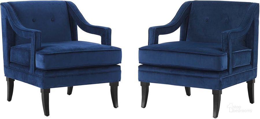 The appearance of Concur Navy Living Room Set Performance Velvet Set of 2 designed by Modway in the modern / contemporary interior design. This navy piece of furniture  was selected by 1StopBedrooms from Concur Collection to add a touch of cosiness and style into your home. Sku: EEI-4026-NAV. Material: Wood. Product Type: Living Room Set. Image1