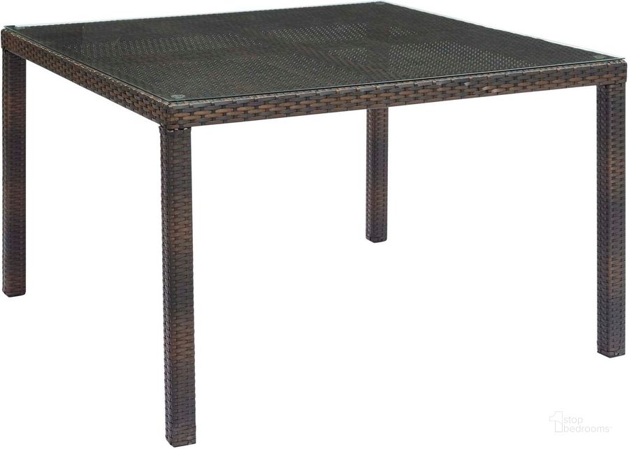 The appearance of Conduit Brown 47 Inch Outdoor Patio Wicker Rattan Dining Table designed by Modway in the modern / contemporary interior design. This brown piece of furniture  was selected by 1StopBedrooms from Conduit Collection to add a touch of cosiness and style into your home. Sku: EEI-2805-BRN. Material: Rattan. Product Type: Outdoor Dining Table. Size: 47". Image1