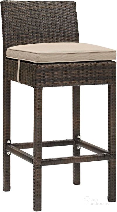 The appearance of Conduit Brown and Beige Outdoor Patio Wicker Rattan Bar Stool designed by Modway in the modern / contemporary interior design. This brown and beige piece of furniture  was selected by 1StopBedrooms from Conduit Collection to add a touch of cosiness and style into your home. Sku: EEI-2799-BRN-BEI. Product Type: Outdoor Bar Furniture. Material: Aluminium. Image1